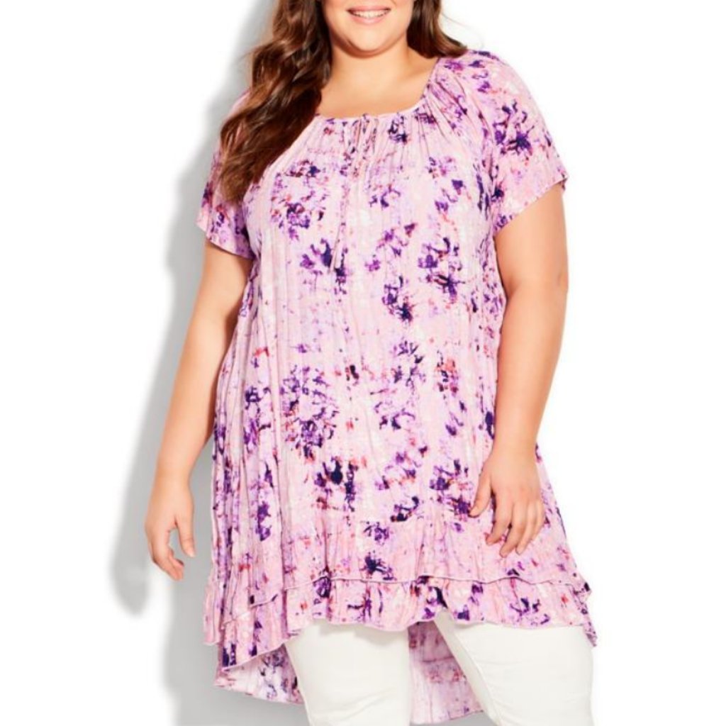Nwt City Chic Evans Pink Tie Dye Hi Low Crinkle Crush Tunic Dress 18 — image 2 of 8